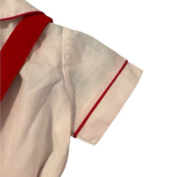 Vintage Layette 3 Piece Red Piping on Shirt, Overalls, Jacket w/Train Size 6/9mo - Picture 9 of 12